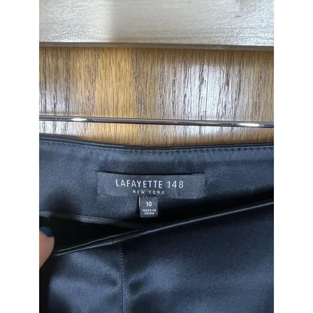 Lafayette 148 Black High Rise Satin Trouser Pants Size 10 Acetate Straight Ankle